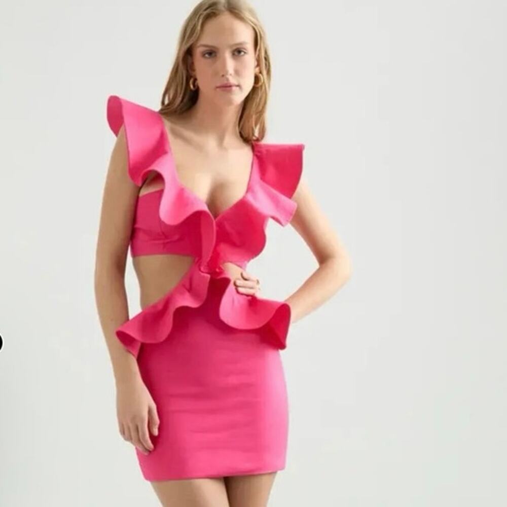 Seven Wonders Hot Pink Nassau Ruffle Cutout Mini Dress Size 2